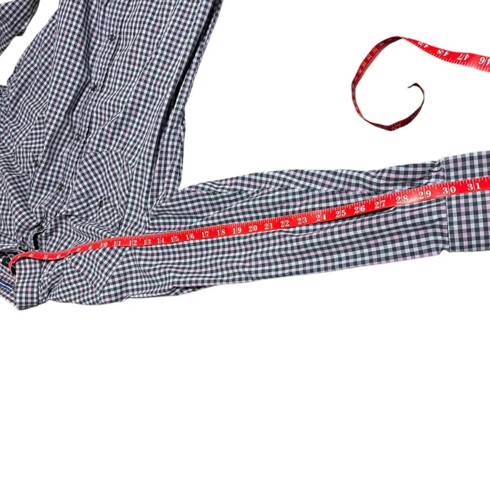 Banana Republic‎ Purple Gray Check Pearl Snap Pockets. Button Down Shirt. Large